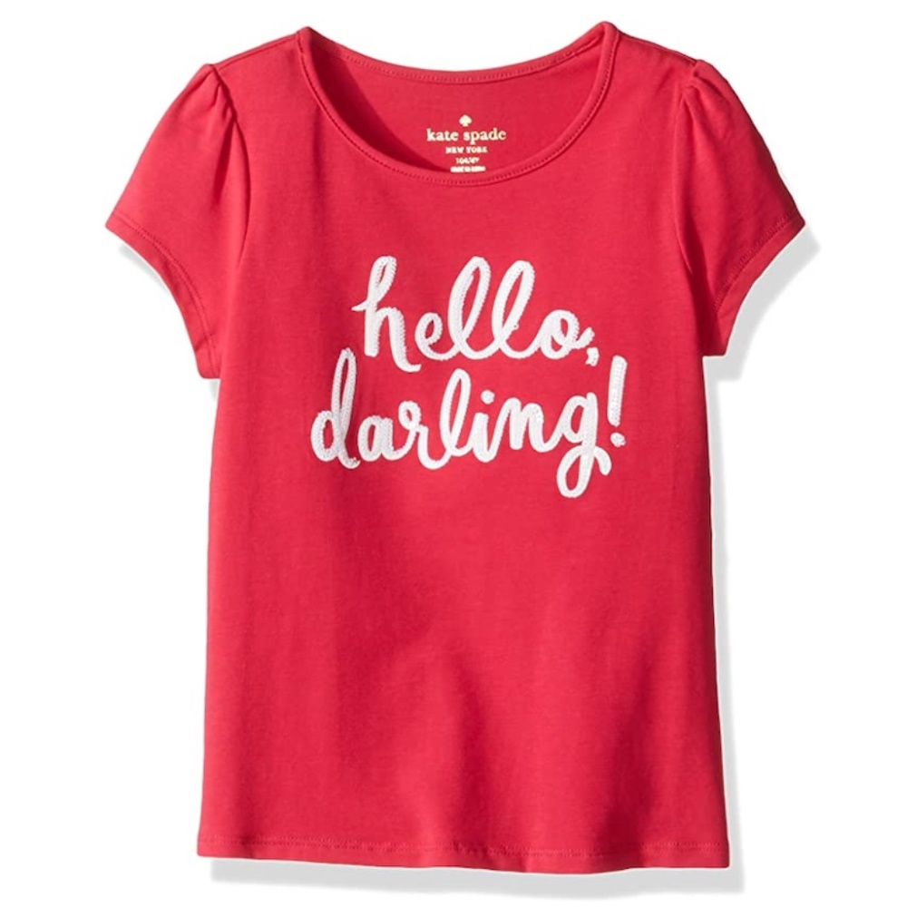 Kate Spade Hot pink / Red Sparkle Hello Darling Sequin short sleeve Tee T shirt